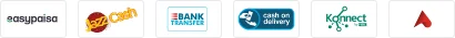 Payment Methods: Visa, Mastercard, American Express, JazzCash, EasyPaisa